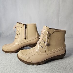 SPERRY Nude Rain Boots Sz 7 Waterproof Duck Side Zip
